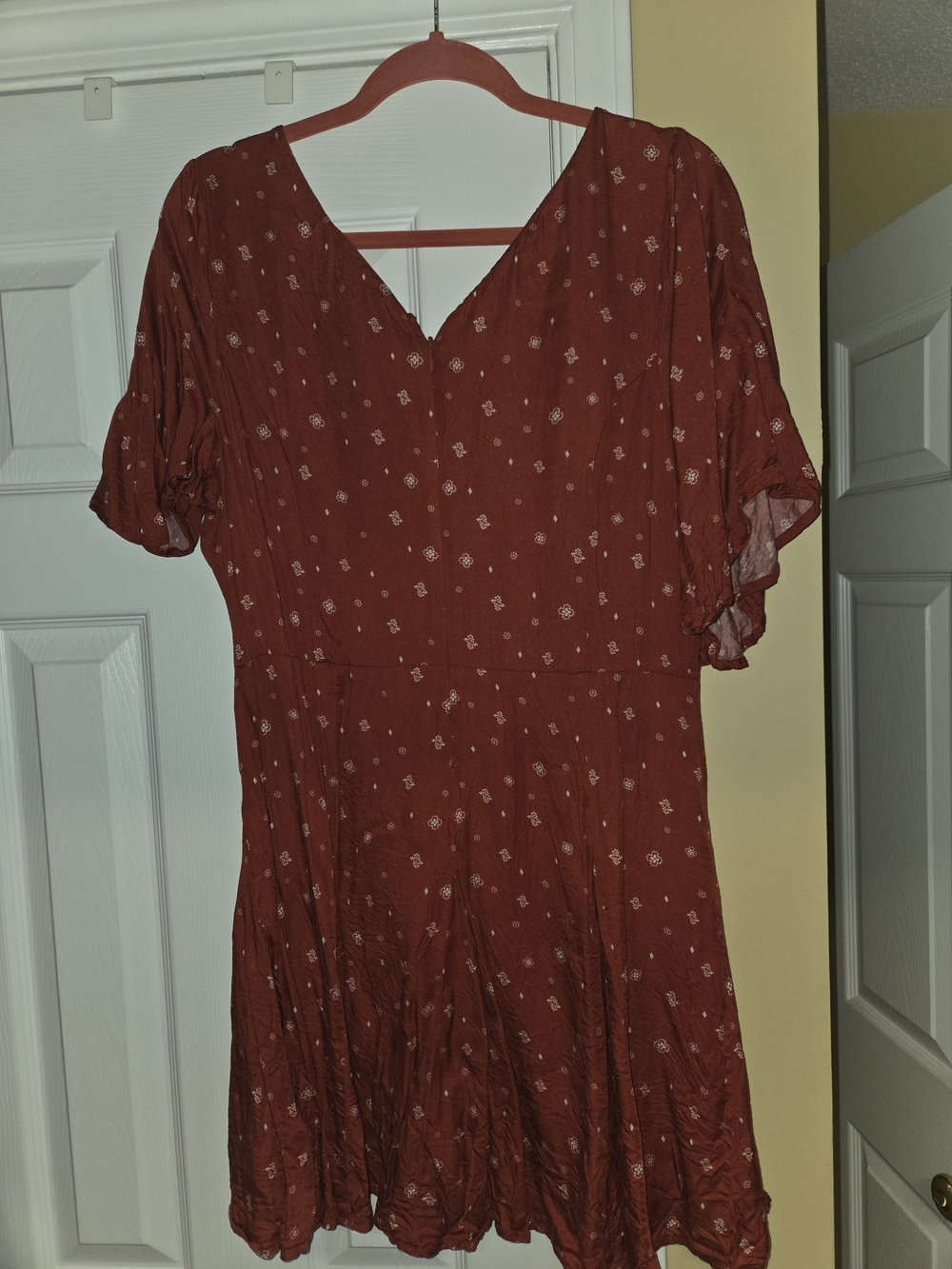 Idyllwind Rust Red Button-Front Mini Dress with Subtle Print - Picture 4 of 4